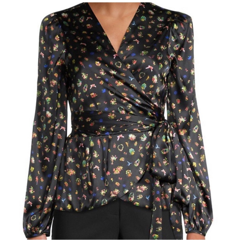 Black Silk blouse with lace, gently used, size S